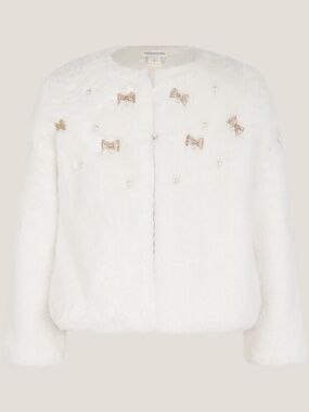 Monsoon Embellished Faux Fur Bow Coat